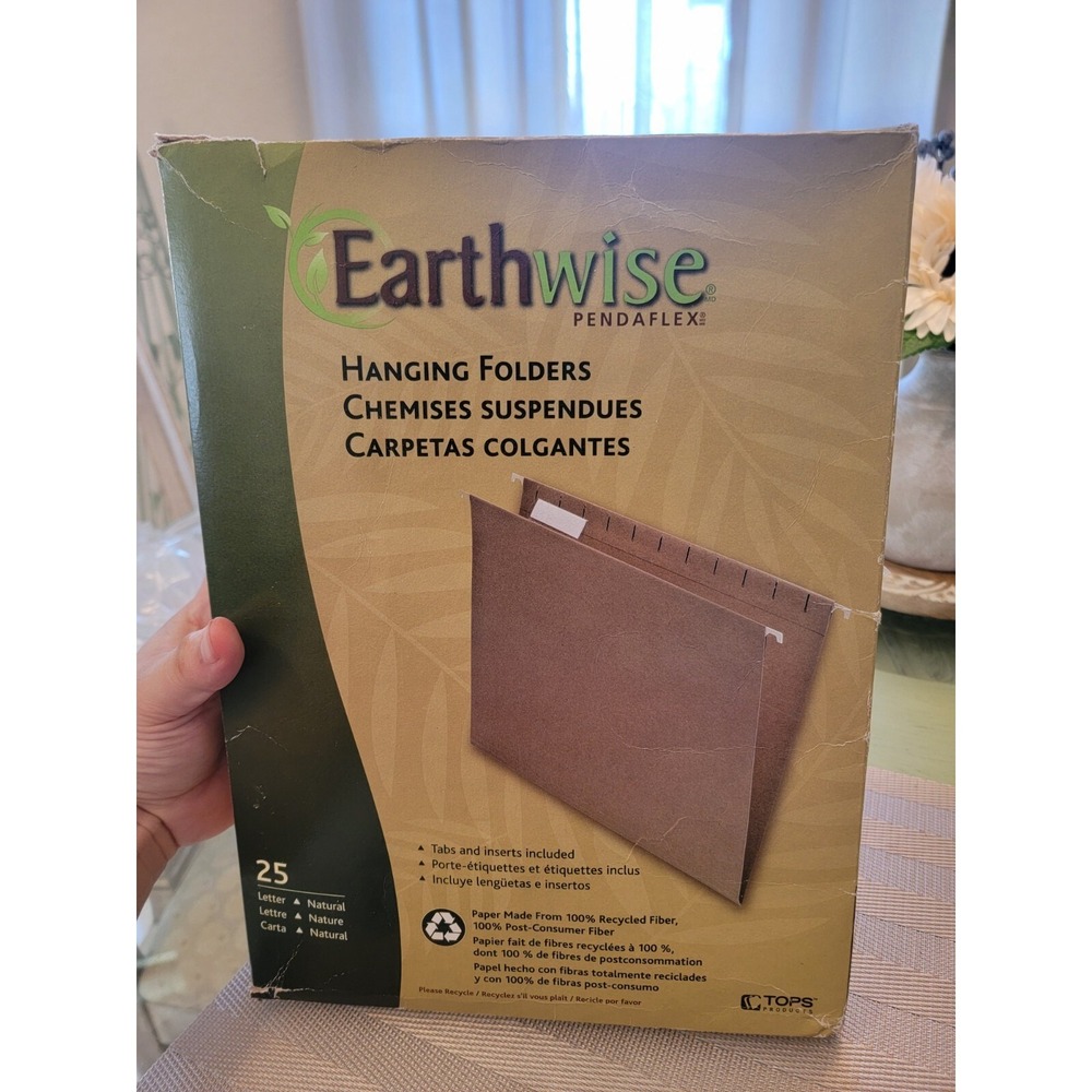 EarthWise by 100% Recycled Hanging Folders, Letter Size, 1/5 Cut, Natural, 25...